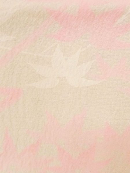 Photo5: M1215I Vintage Japanese women Pale Light Pink JUBAN undergarment / Synthetic. MOMIJI maple leaf,   (Grade C) (5)
