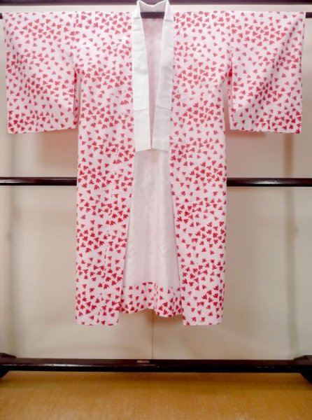 Photo1: M1215L Vintage Japanese women   Pink JUBAN undergarment / Synthetic. Grass,   (Grade C) (1)