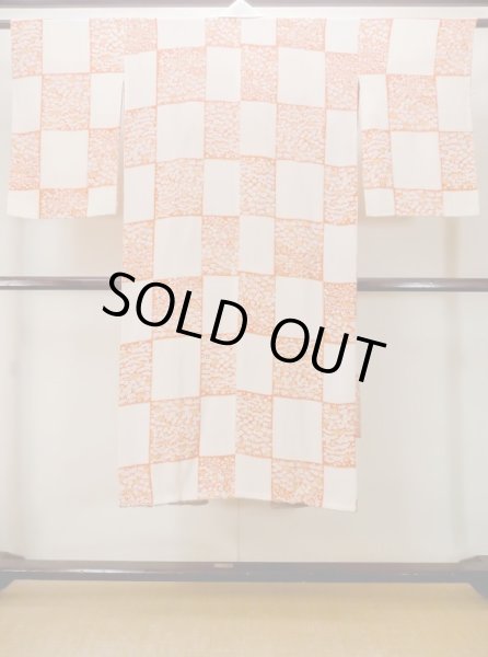 Photo2: M1215M Antique Japanese women   Ivory JUBAN undergarment / Silk. UME plum bloom,   (Grade C) (2)