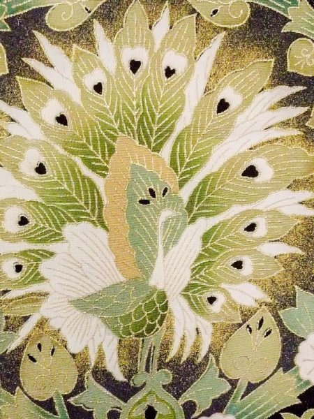 Photo7: M1215Q Vintage Japanese women   Black TOMESODE formal / Silk. Peacock,   (Grade C) (7)