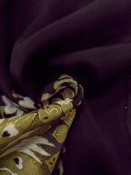 Photo14: M1215Q Vintage Japanese women   Black TOMESODE formal / Silk. Peacock,   (Grade C) (14)