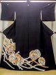 Photo1: M1215S Vintage Japanese women   Black TOMESODE formal / Silk. Chrysanthemum,   (Grade C) (1)