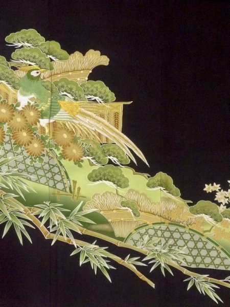 Photo5: M1215T Vintage Japanese women   Black TOMESODE formal / Silk. Chrysanthemum,   (Grade C) (5)