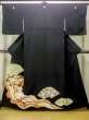 Photo1: M1215V Vintage Japanese women   Black TOMESODE formal / Silk. Chrysanthemum,   (Grade C) (1)
