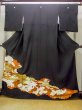 Photo1: M1215Z Vintage Japanese women   Black TOMESODE formal / Silk. Peony,   (Grade C) (1)