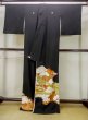 Photo2: M1215Z Vintage Japanese women   Black TOMESODE formal / Silk. Peony,   (Grade C) (2)