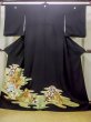 Photo1: M1216A Vintage Japanese women   Black TOMESODE formal / Silk. Chrysanthemum,   (Grade C) (1)