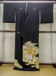 Photo2: M1216A Vintage Japanese women   Black TOMESODE formal / Silk. Chrysanthemum,   (Grade C) (2)