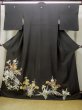 Photo1: M1216B Vintage Japanese women   Black TOMESODE formal / Silk. Flower,   (Grade C) (1)