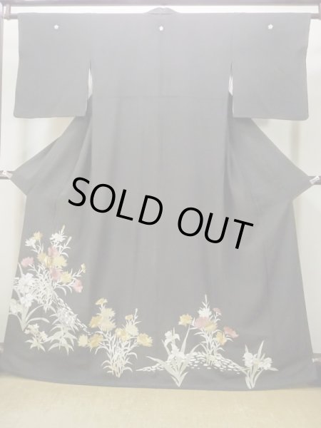 Photo1: M1216B Vintage Japanese women   Black TOMESODE formal / Silk. Flower,   (Grade C) (1)