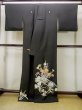 Photo2: M1216B Vintage Japanese women   Black TOMESODE formal / Silk. Flower,   (Grade C) (2)