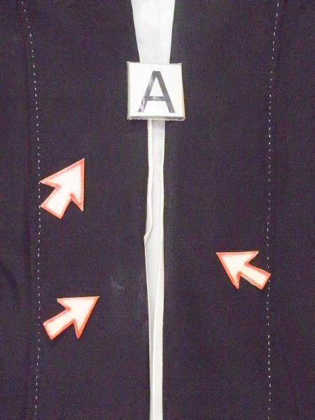 Photo16: M1216C Vintage Japanese women   Black TOMESODE formal / Synthetic. UME plum bloom,   (Grade C) (16)