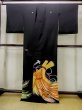 Photo2: M1216D Vintage Japanese women   Black TOMESODE formal / Silk. KUMIHIMO rope with tassels Straw design  (Grade B) (2)