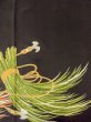 Photo6: M1216D Vintage Japanese women   Black TOMESODE formal / Silk. KUMIHIMO rope with tassels Straw design  (Grade B) (6)