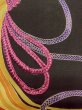 Photo9: M1216D Vintage Japanese women   Black TOMESODE formal / Silk. KUMIHIMO rope with tassels Straw design  (Grade B) (9)