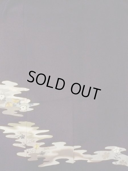 Photo5: M1228A Antique Japanese women   Black TOMESODE formal / Silk. Chrysanthemum,   (Grade C) (5)