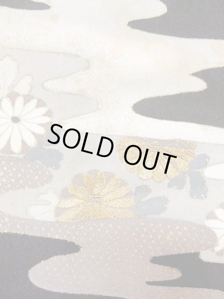 Photo7: M1228A Antique Japanese women   Black TOMESODE formal / Silk. Chrysanthemum,   (Grade C) (7)