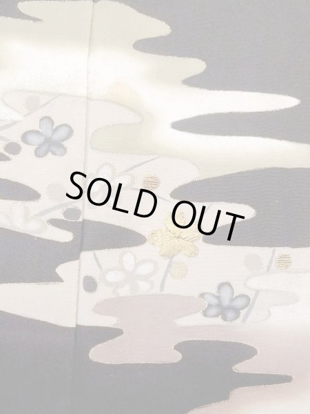 Photo8: M1228A Antique Japanese women   Black TOMESODE formal / Silk. Chrysanthemum,   (Grade C) (8)