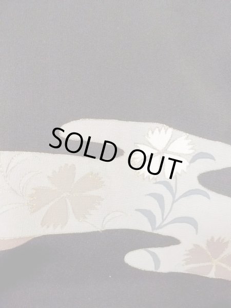 Photo9: M1228A Antique Japanese women   Black TOMESODE formal / Silk. Chrysanthemum,   (Grade C) (9)