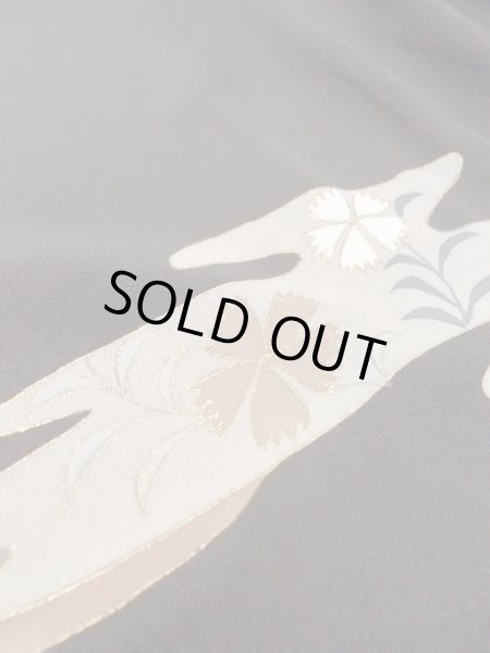 Photo12: M1228A Antique Japanese women   Black TOMESODE formal / Silk. Chrysanthemum,   (Grade C) (12)