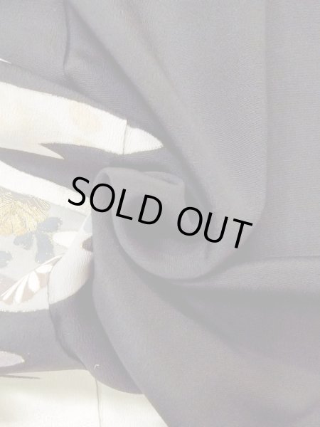 Photo13: M1228A Antique Japanese women   Black TOMESODE formal / Silk. Chrysanthemum,   (Grade C) (13)