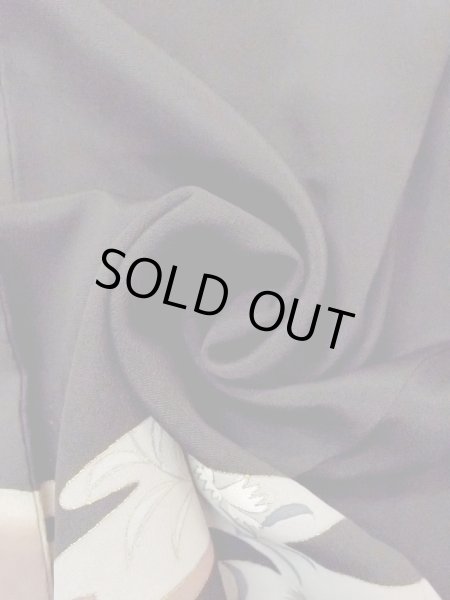 Photo14: M1228A Antique Japanese women   Black TOMESODE formal / Silk. Chrysanthemum,   (Grade C) (14)