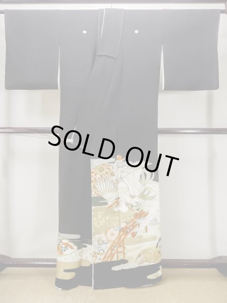 Photo2: M1228B Vintage Japanese women   Black TOMESODE formal / Silk. Chrysanthemum,   (Grade C) (2)