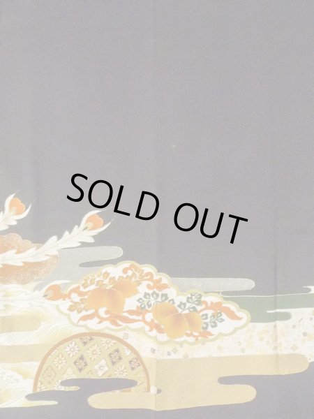 Photo6: M1228B Vintage Japanese women   Black TOMESODE formal / Silk. Chrysanthemum,   (Grade C) (6)