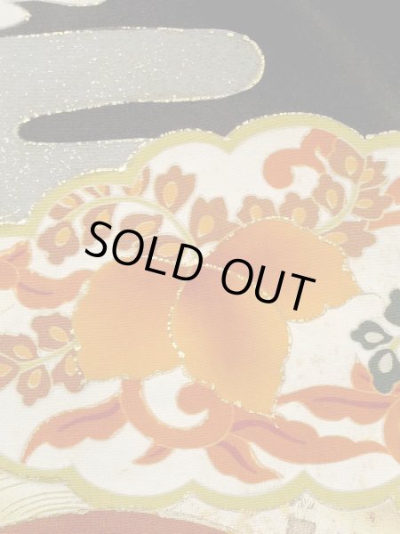 Photo9: M1228B Vintage Japanese women   Black TOMESODE formal / Silk. Chrysanthemum,   (Grade C) (9)