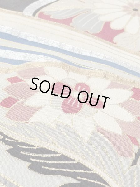 Photo14: M1228D Vintage Japanese women   Black TOMESODE formal / Silk. Chinese flower, Aging deterioration.  (Grade C) (14)