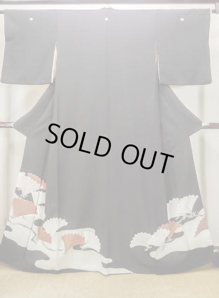 Photo1: M1228F Vintage Japanese women   Black TOMESODE formal / Silk. Haze,   (Grade C) (1)