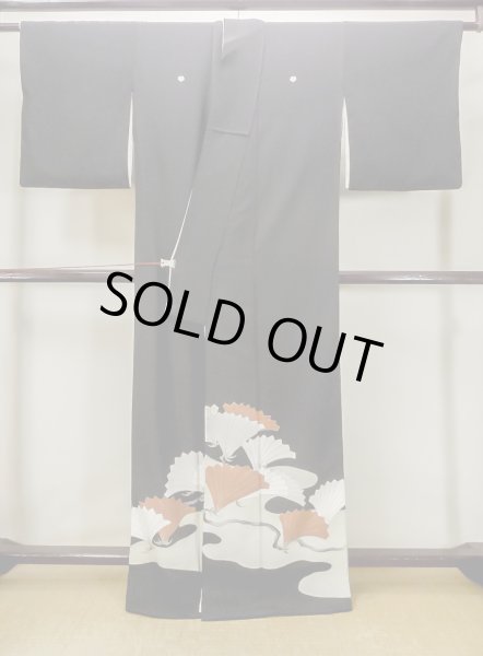 Photo2: M1228F Vintage Japanese women   Black TOMESODE formal / Silk. Haze,   (Grade C) (2)