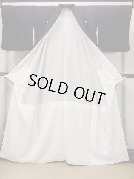 Photo3: M1228I Vintage Japanese women   Black TOMESODE formal / Synthetic. UME plum bloom,   (Grade C) (3)