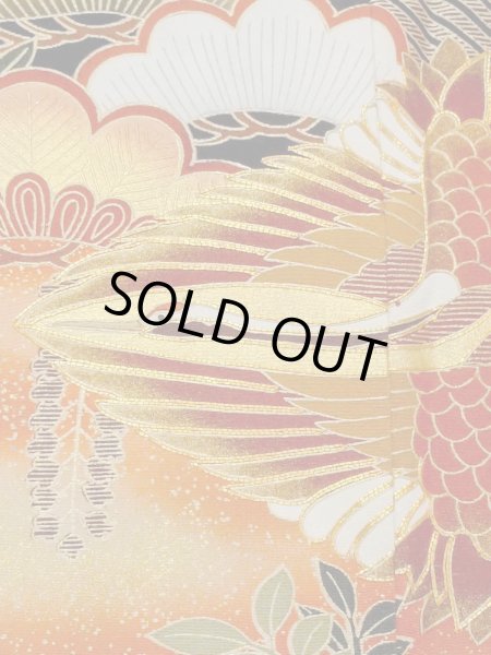 Photo8: M1228I Vintage Japanese women   Black TOMESODE formal / Synthetic. UME plum bloom,   (Grade C) (8)