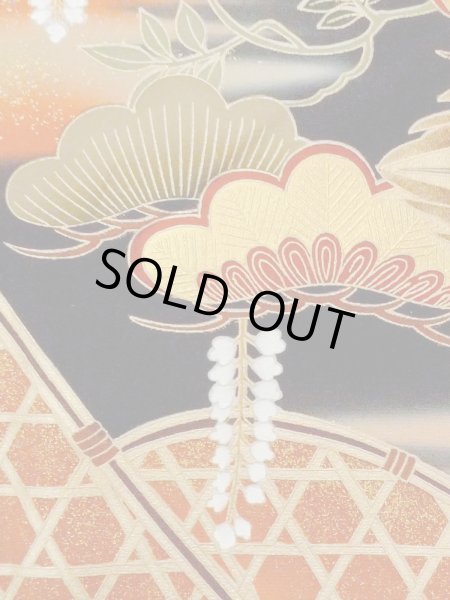 Photo9: M1228I Vintage Japanese women   Black TOMESODE formal / Synthetic. UME plum bloom,   (Grade C) (9)