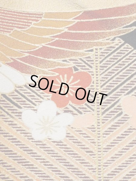 Photo10: M1228I Vintage Japanese women   Black TOMESODE formal / Synthetic. UME plum bloom,   (Grade C) (10)