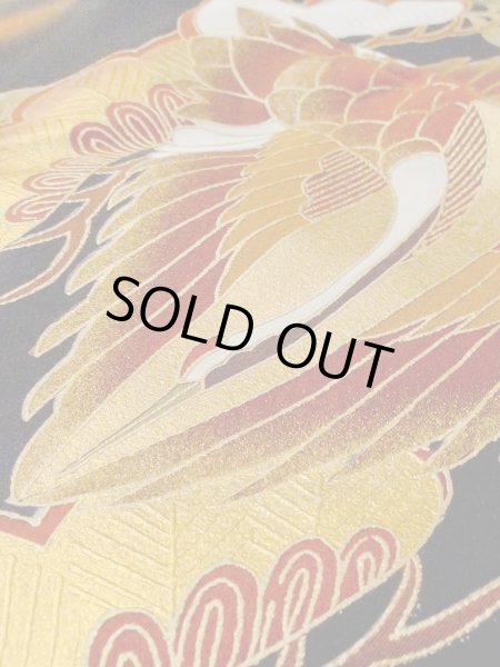 Photo14: M1228I Vintage Japanese women   Black TOMESODE formal / Synthetic. UME plum bloom,   (Grade C) (14)