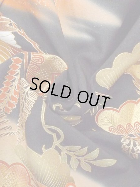 Photo16: M1228I Vintage Japanese women   Black TOMESODE formal / Synthetic. UME plum bloom,   (Grade C) (16)