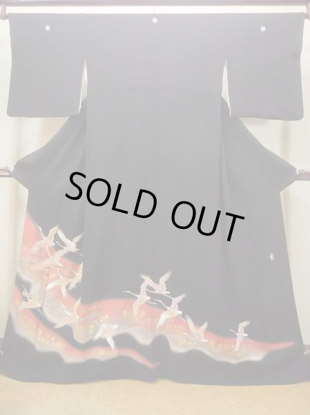 Photo1: M1228N Vintage Japanese women   Black TOMESODE formal / Silk. Flower,   (Grade C) (1)