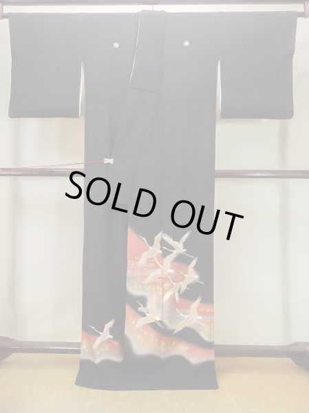 Photo2: M1228N Vintage Japanese women   Black TOMESODE formal / Silk. Flower,   (Grade C) (2)