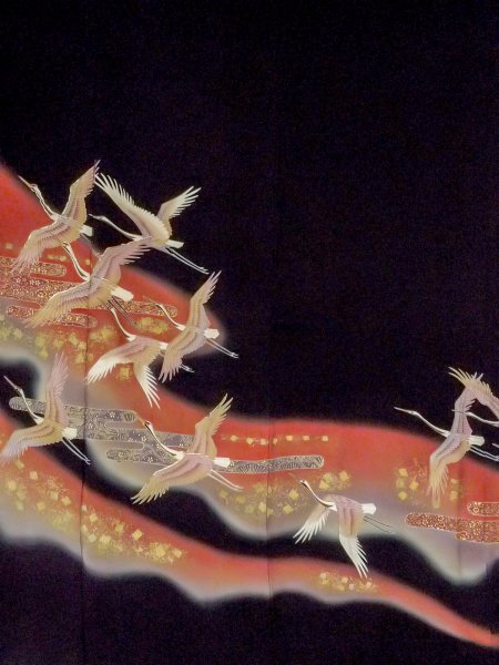 Photo5: M1228N Vintage Japanese women   Black TOMESODE formal / Silk. Flower,   (Grade C) (5)