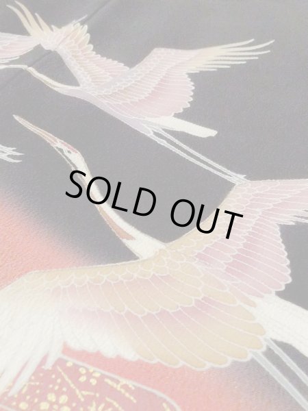 Photo13: M1228N Vintage Japanese women   Black TOMESODE formal / Silk. Flower,   (Grade C) (13)