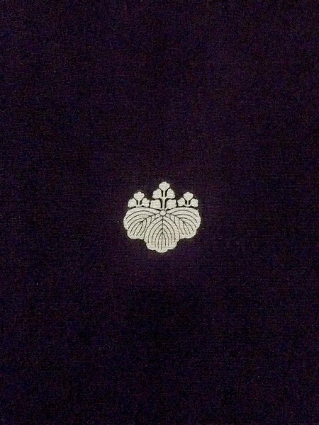 Photo4: M1228O Vintage Japanese women   Black TOMESODE formal / Synthetic. UME plum bloom,   (Grade D) (4)