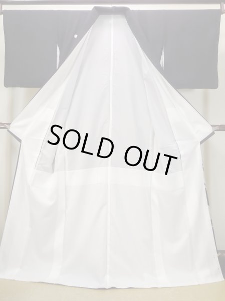 Photo3: M1228R Vintage Japanese women   Black TOMESODE formal / Synthetic. SAKURA cherry blossom,   (Grade C) (3)