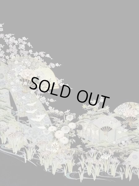 Photo5: M1228R Vintage Japanese women   Black TOMESODE formal / Synthetic. SAKURA cherry blossom,   (Grade C) (5)