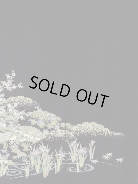 Photo6: M1228R Vintage Japanese women   Black TOMESODE formal / Synthetic. SAKURA cherry blossom,   (Grade C) (6)