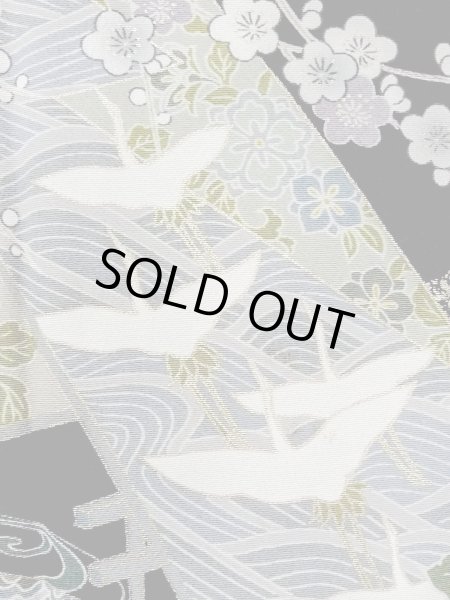 Photo8: M1228R Vintage Japanese women   Black TOMESODE formal / Synthetic. SAKURA cherry blossom,   (Grade C) (8)