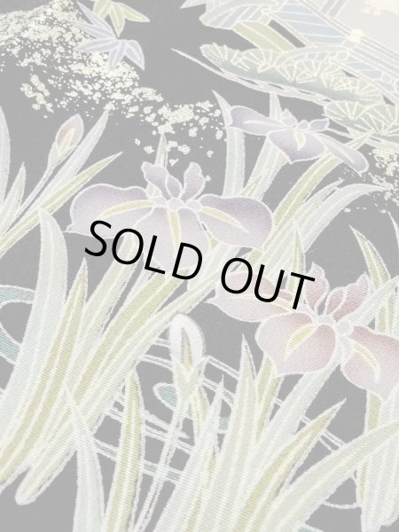 Photo11: M1228R Vintage Japanese women   Black TOMESODE formal / Synthetic. SAKURA cherry blossom,   (Grade C) (11)