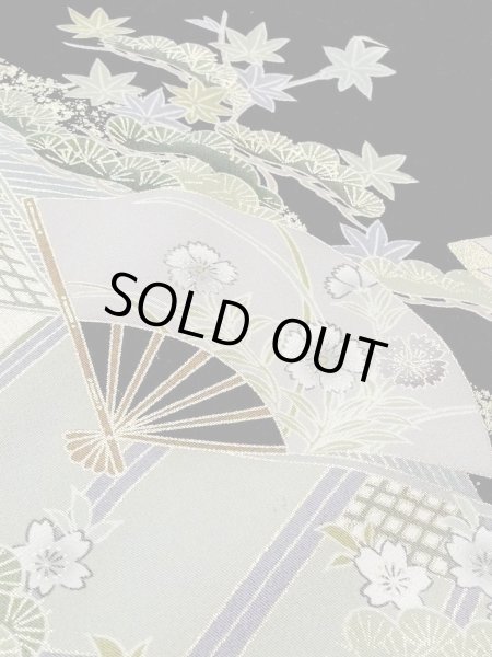 Photo12: M1228R Vintage Japanese women   Black TOMESODE formal / Synthetic. SAKURA cherry blossom,   (Grade C) (12)