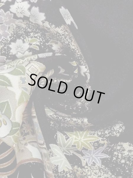 Photo15: M1228R Vintage Japanese women   Black TOMESODE formal / Synthetic. SAKURA cherry blossom,   (Grade C) (15)